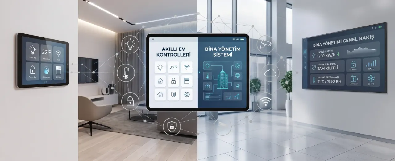 Duvar tipi akıllı ev kontrol paneli ve bina yönetim ekranı