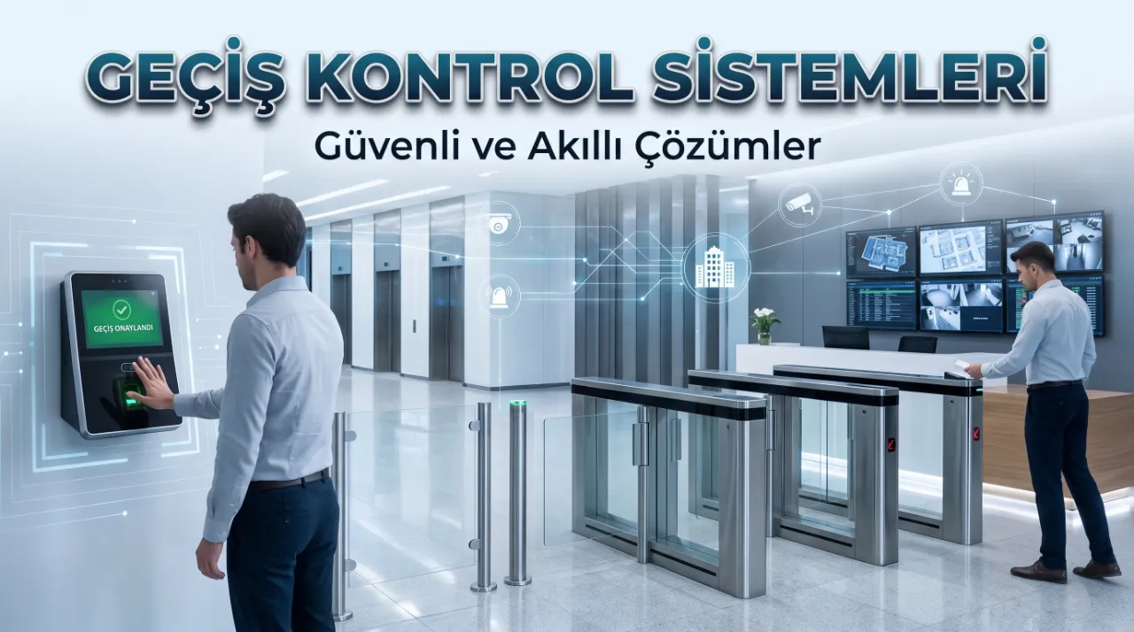 Parmak izi okuyuculu geçiş terminali ve turnikeli bina girişi